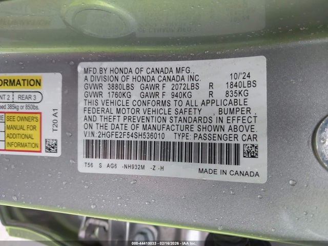 Honda Civic Sport 2025 2HGFE2F54SH536010 Image 9
