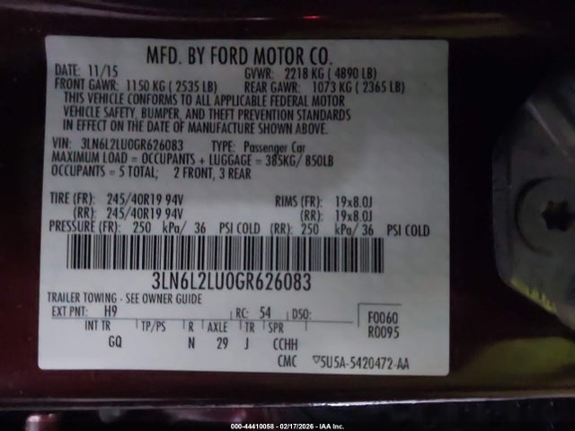 3LN6L2LU0GR626083 Lincoln MKZ HYBRID