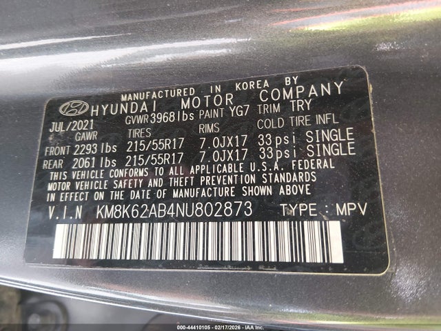 Продаж на аукціоні авто 2022 Hyundai Kona Sel, vin: KM8K62AB4NU802873, номер лоту: 44410105