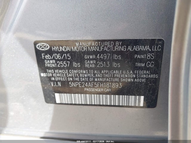 Продаж на аукціоні авто 2015 Hyundai Sonata Se, vin: 5NPE24AF5FH181893, номер лоту: 44410111