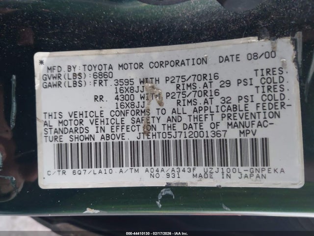 2001 TOYOTA LAND CRUISER JTEHT05J712001367 Photo 8