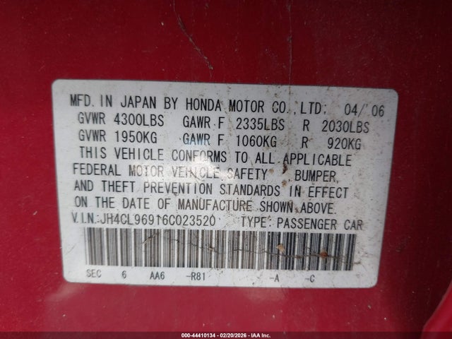 Aukcja sprzedaży 2006 Acura Tsx, vin: JH4CL96916C023520, numer aukcji: 44410134