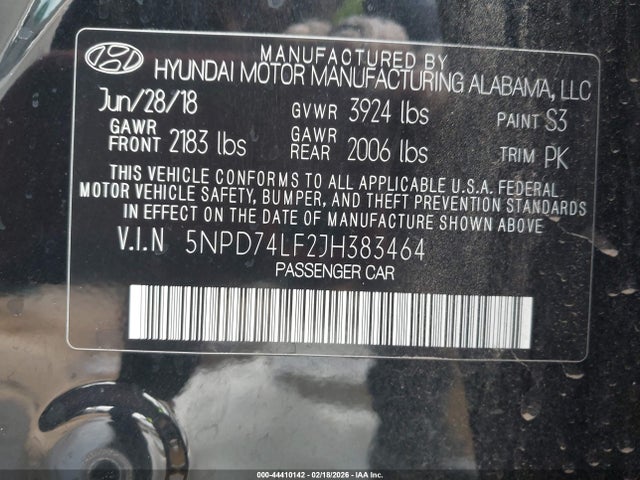 5NPD74LF2JH383464 Hyundai ELANTRA SE