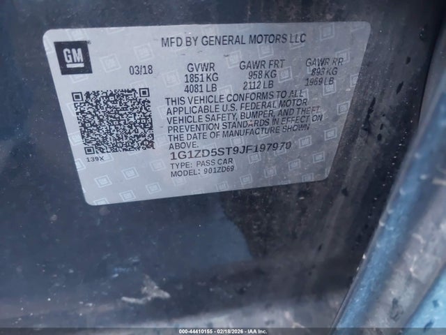 1G1ZD5ST9JF197970 Chevrolet MALIBU LT