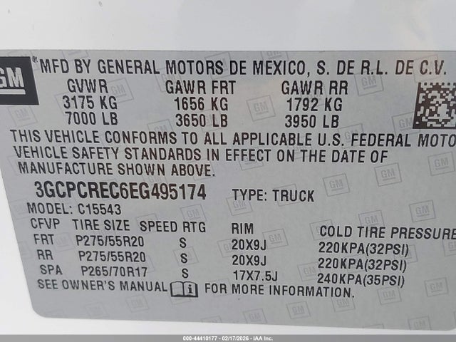 3GCPCREC6EG495174 Chevrolet Silverado 1500 1lt