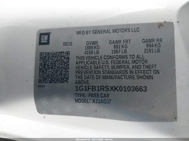 2019 CHEVROLET CAMARO 1G1FB1RSXK0103663 Photo 8