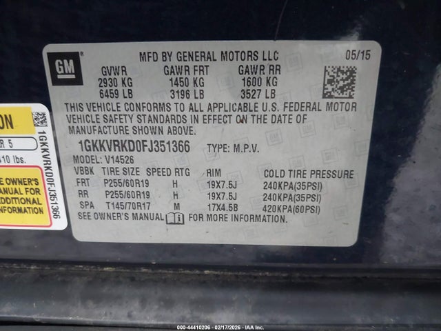 1GKKVRKD0FJ351366 GMC Acadia Slt-1