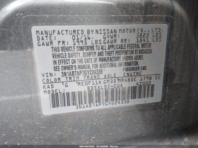 3N1AB7AP7GY224338 Nissan SENTRA SV