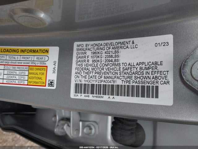 Aukcja sprzedaży 2023 Honda Accord Lx, vin: 1HGCY1F23PA004781, numer aukcji: 44410254