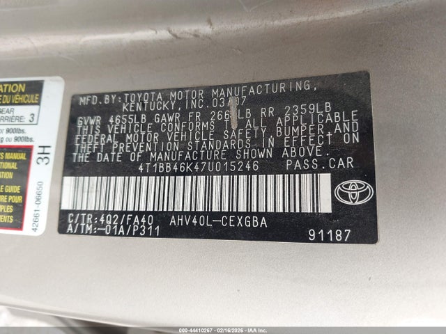2007 TOYOTA CAMRY HYBRID 4T1BB46K47U015246 Photo 8