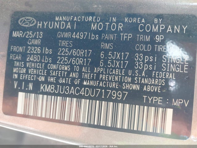 Продаж на аукціоні авто 2013 Hyundai Tucson Gls, vin: KM8JU3AC4DU717997, номер лоту: 44410270