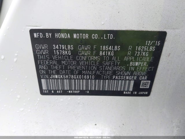 JHMGK5H78GX016910 Honda FIT EX