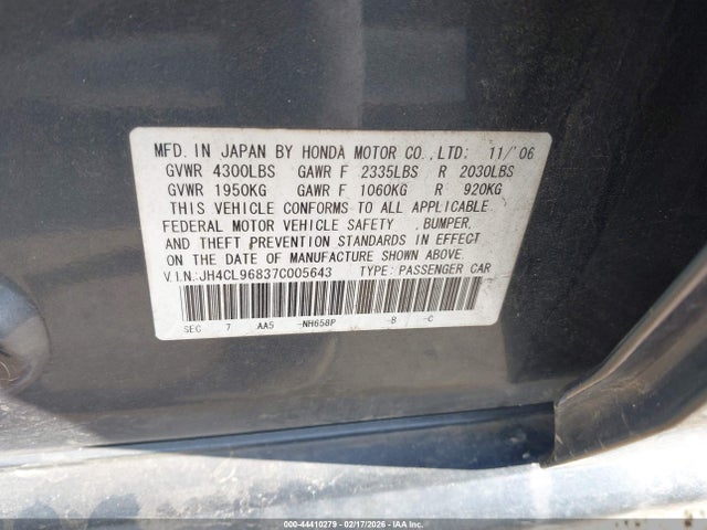 Aukcja sprzedaży 2007 Acura Tsx, vin: JH4CL96837C005643, numer aukcji: 44410279