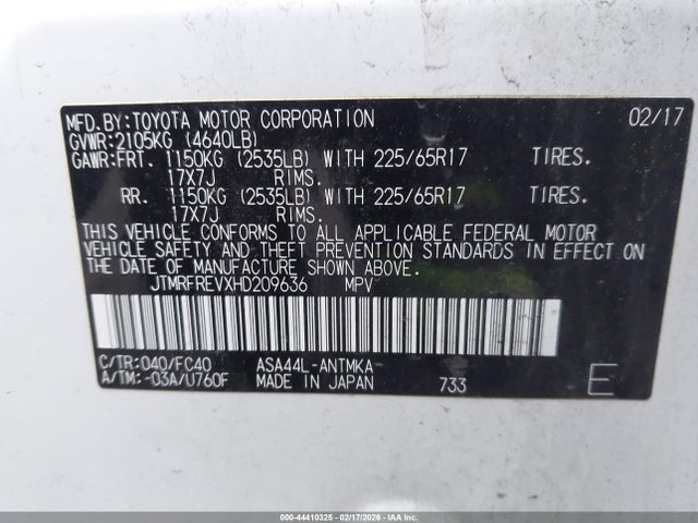 JTMRFREVXHD209636 Toyota Rav4 Xle