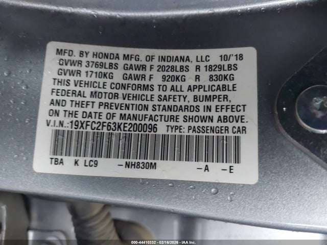 Honda Civic Lx 2019 19XFC2F63KE200096 Image 9