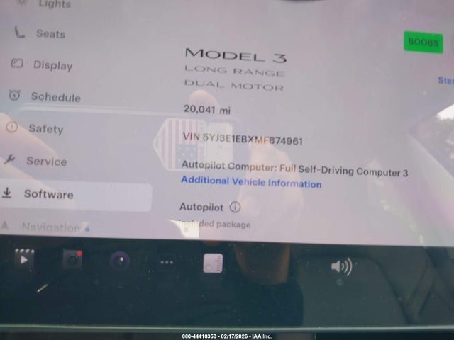 Продаж на аукціоні авто 2021 Tesla Model 3 Long Range Dual Motor All-wheel Drive, vin: 5YJ3E1EBXMF874961, номер лоту: 44410353