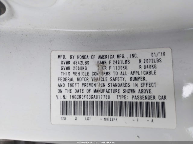 1HGCR3F03GA017750 Honda Accord Ex-l V-6