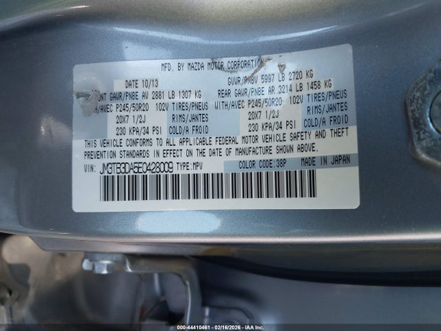44410461 :رقم المزاد ، JM3TB3DA5E0428009 vin ، 2014 Mazda Cx-9 Grand Touring مزاد بيع
