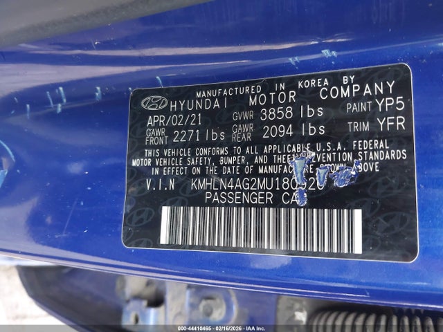 KMHLN4AG2MU180920 Hyundai ELANTRA SEL