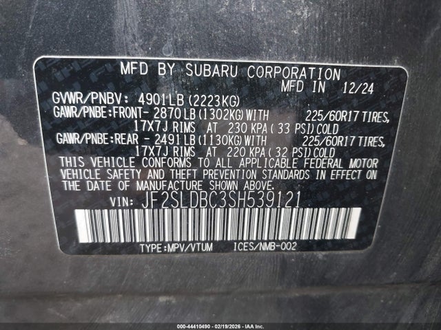 Aukcja sprzedaży 2025 Subaru Forester Premium, vin: JF2SLDBC3SH539121, numer aukcji: 44410490
