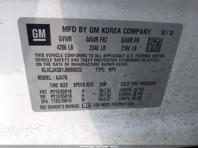 2018 Buick Encore Preferred მანქანა იყიდება აუქციონზე, vin: KL4CJASB1JB688833, აუქციონის ნომერი: 44410493
