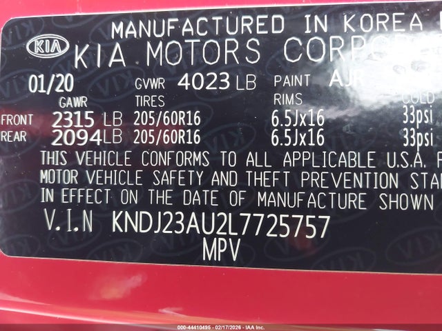 Продаж на аукціоні авто 2020 Kia Soul Lx, vin: KNDJ23AU2L7725757, номер лоту: 44410495
