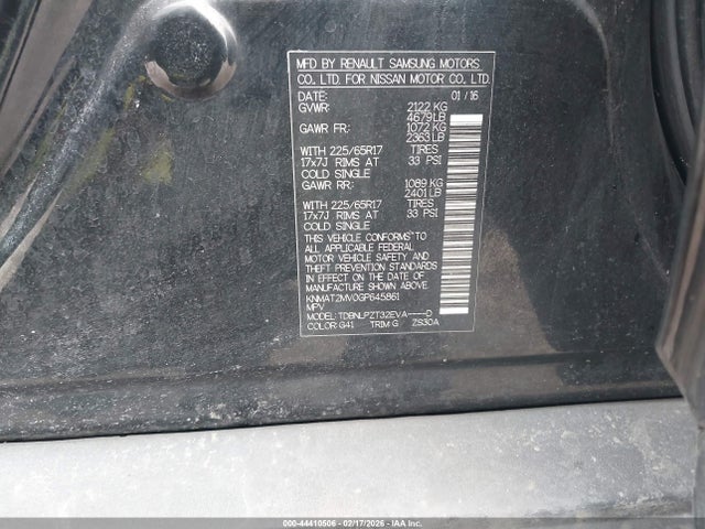 KNMAT2MV0GP645861 Nissan ROGUE S
