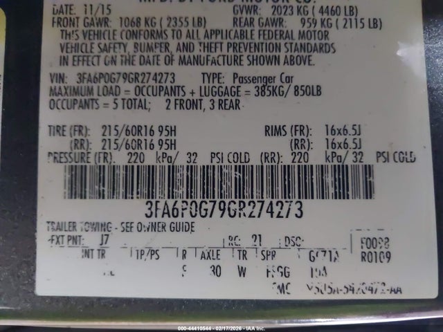 Продаж на аукціоні авто 2016 Ford Fusion S, vin: 3FA6P0G79GR274273, номер лоту: 44410544