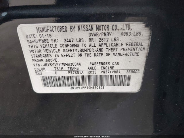 Продажа на аукционе авто 2016 Infiniti Q70l 3.7, vin: JN1BY1PP7GM630646, номер лота: 44410560