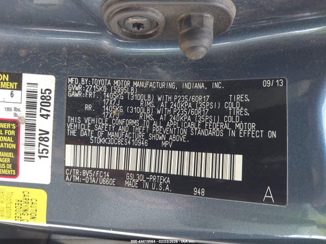 5TDKK3DC8ES410946 Toyota Sienna Le V6 8 Passenger