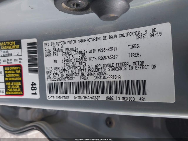 3TMDZ5BN2KM070757 Toyota Tacoma Trd Sport