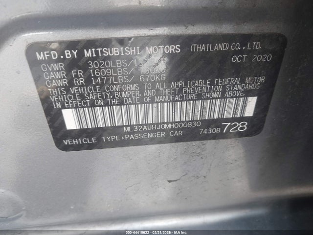 Продаж на аукціоні авто 2021 Mitsubishi Mirage Carbonite Edition/es/le, vin: ML32AUHJ0MH000830, номер лоту: 44410622
