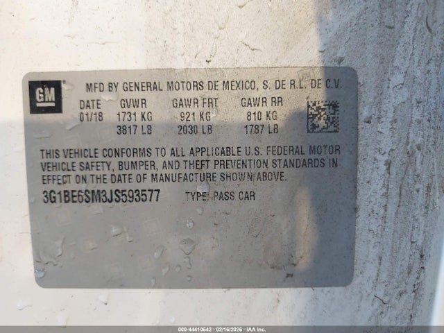 3G1BE6SM3JS593577 Chevrolet Cruze Lt Auto