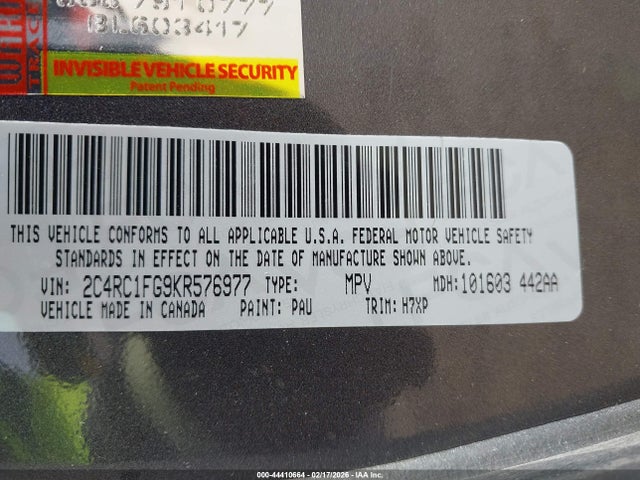 Aukcja sprzedaży 2019 Chrysler Pacifica Touring Plus, vin: 2C4RC1FG9KR576977, numer aukcji: 44410664