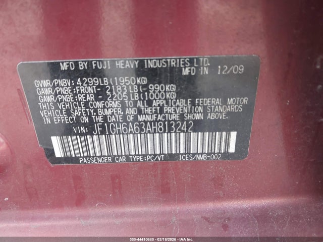 Продаж на аукціоні авто 2010 Subaru Impreza 2.5i, vin: JF1GH6A63AH813242, номер лоту: 44410680
