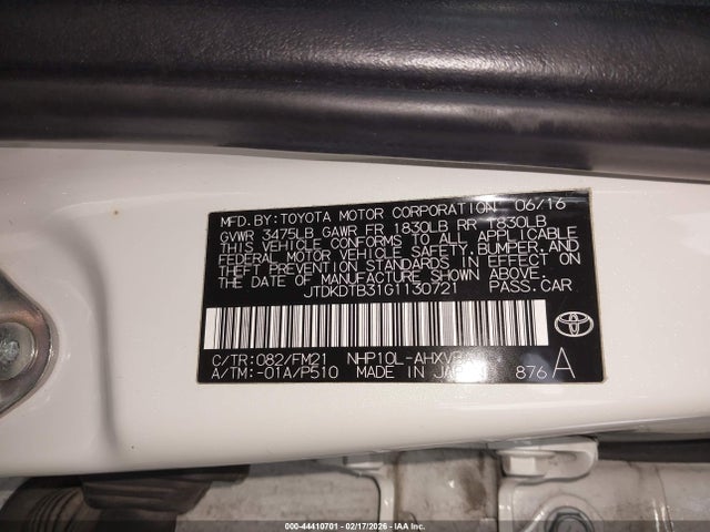 JTDKDTB31G1130721 Toyota Prius C Two