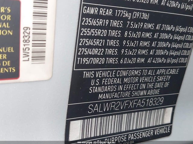 SALWR2VFXFA518329 Land Rover Range Rover Sport 3.0l V6 Supercharged Hse