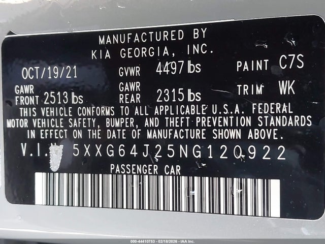 5XXG64J25NG120922 KIA K5 Gt-line