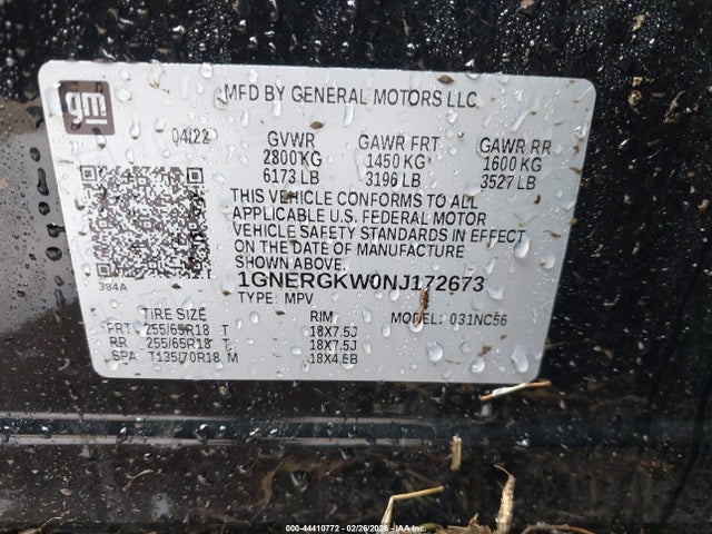 Aukcja sprzedaży 2022 Chevrolet Traverse Fwd Lt Cloth, vin: 1GNERGKW0NJ172673, numer aukcji: 44410772