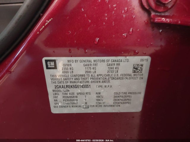 44410783 :رقم المزاد ، 2GKALREK6G6143051 vin ، 2016 Gmc Terrain Denali مزاد بيع