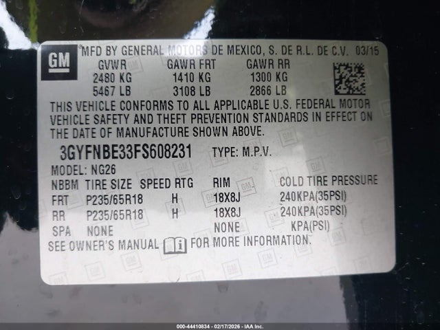 Продажа на аукционе авто 2015 Cadillac Srx Luxury Collection, vin: 3GYFNBE33FS608231, номер лота: 44410834