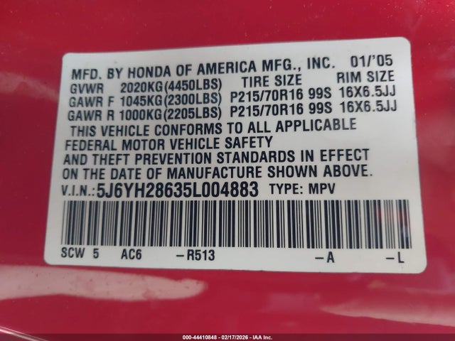 2005 HONDA ELEMENT 5J6YH28635L004883 Photo 8