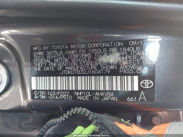 JTDKDTB32J1604179 Toyota Prius C One