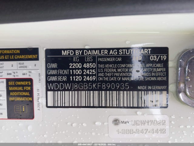 WDDWJ8GB5KF890935 Mercedes-Benz Amg C 63