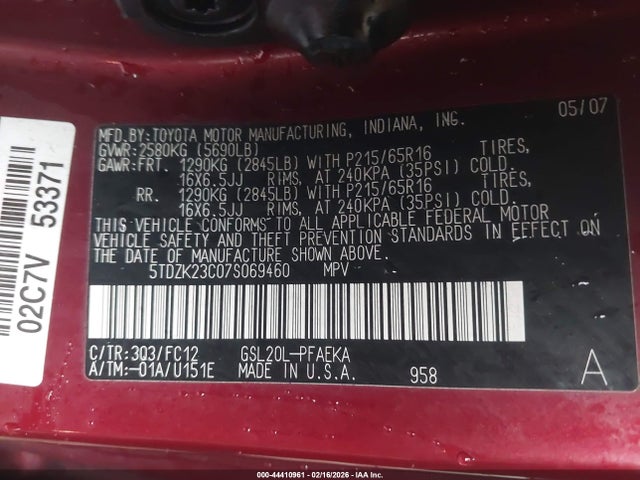 2007 TOYOTA SIENNA 5TDZK23C07S069460 Photo 8