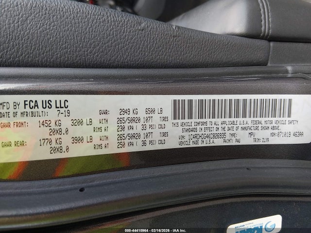 Продажа на аукционе авто 2019 Dodge Durango Gt Plus Rwd, vin: 1C4RDHDG4KC826935, номер лота: 44410964