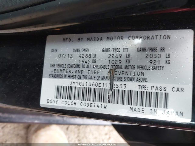 44410973 :رقم المزاد ، JM1GJ1U60E1132533 vin ، 2014 Mazda Mazda6 I Sport مزاد بيع