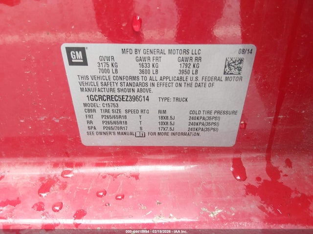 1GCRCREC5EZ396614 Chevrolet Silverado 1500 1lt