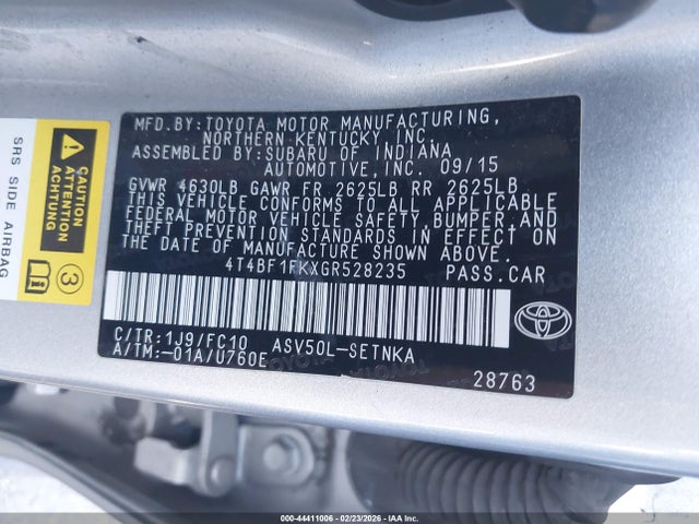 Toyota CAMRY LE 2016 4T4BF1FKXGR528235 Image 9