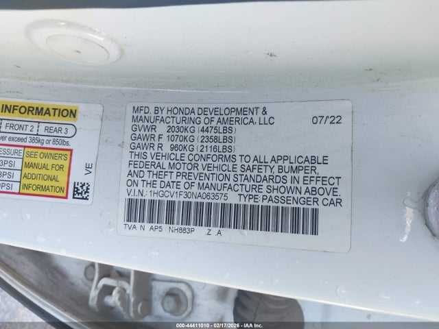 2022 HONDA ACCORD 1HGCV1F30NA063575 Photo 8